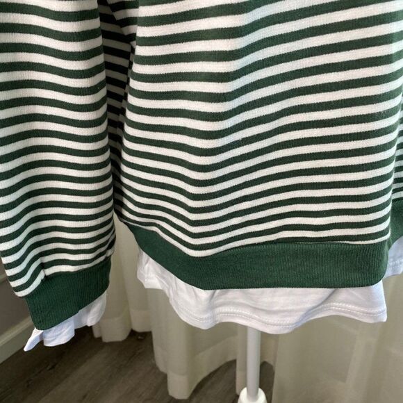 CALI BE Nordstrom Pullover Sweater Green White Stripe Peekaboo Hem SZ S NWT - Picture 6 of 9